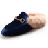 Agodor Women's Retro Fashion Loafers Slip on Slingback Openback Flat Outdoor Dress Slippers with Furry