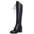 Agodor Women's Knee High Leather Winter Boots Fashion Chunky Heels Pointed Toe Lace up Boots