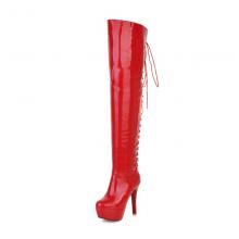 Agodor Women's Over The Knee High Boots Patent Leather Lace up High Heels Stiletto Shoes