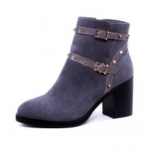 Agodor Women's Chunky Heels Suede Ankle Boots with Studs and Zippers Buckles Shoes