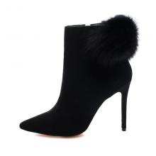 Agodor Women's High Heels Pointed Toe Suede Genuine Leather Ankle Boots with Fur