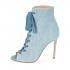 Agodor Women's Peep Toe High Heels Lace up Summer Ankle Boots Denim Satin Sexy Party Shoes